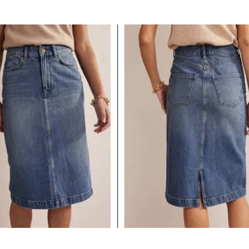 Boden Straight Denim Midi Denim Skirt Boho Grunge Western Cottagecore Chic Sz 12 - Picture 1 of 8